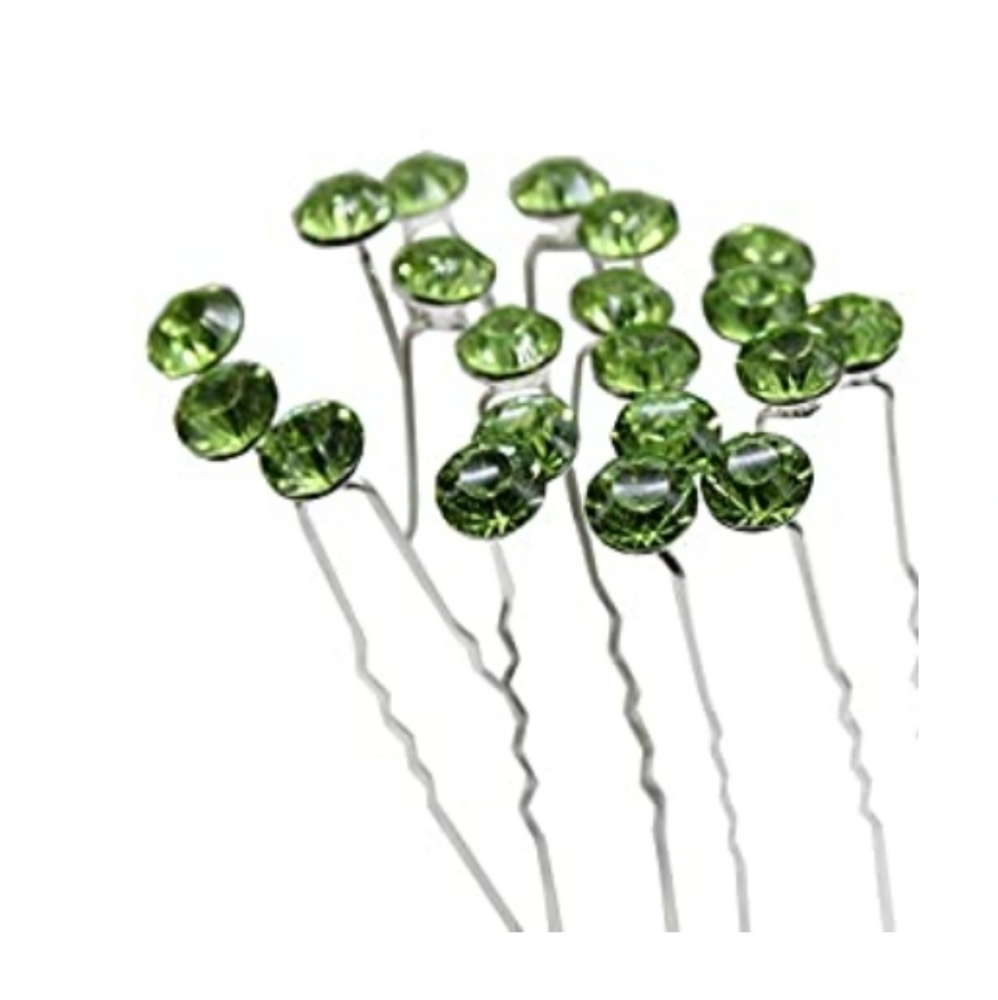 Set of 20 Emerald Green Gem Hair Pins for Prom, Wedding, Graduation
